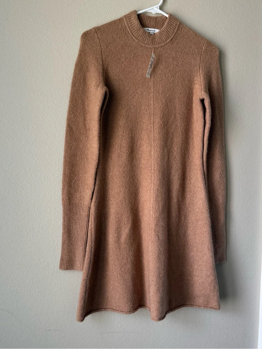 Madewell XS Cotton-Wool Sweater Mini Dress Heather Caramel Preppy Quiet Luxury